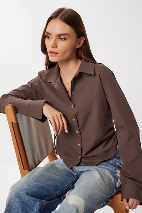 Aansluitende Poplin Shirt met Rimpel Detail - Image 3