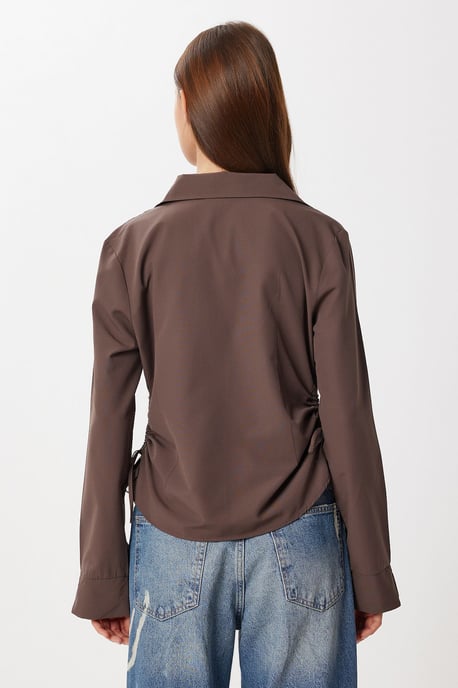 Aansluitende Poplin Shirt met Rimpel Detail - Image 6
