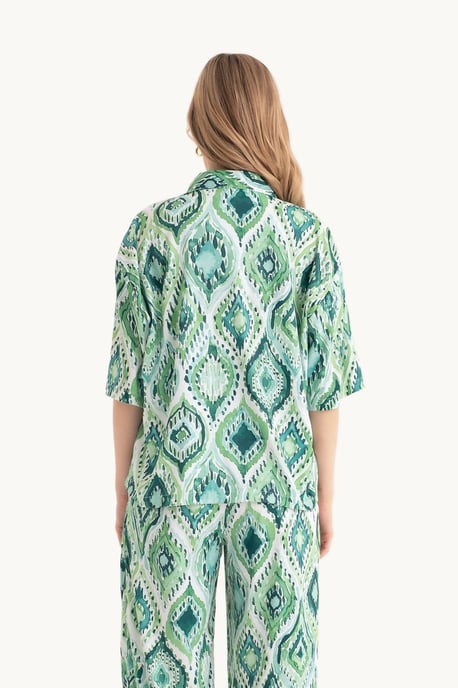 Satin Relaxed Short Sleeve Boho Shirt - Image 2