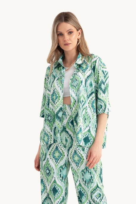 Satin Relaxed Short Sleeve Boho Shirt - Image 3
