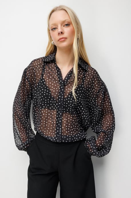 Gestipte Chiffon Knopenblouse - Image 4