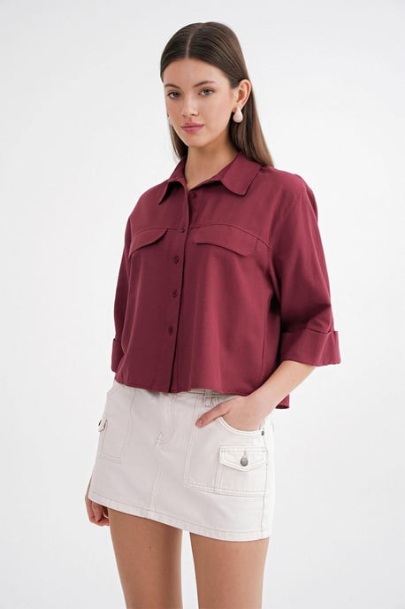 Korte Mouw Crop Poplin Shirt - Image 3