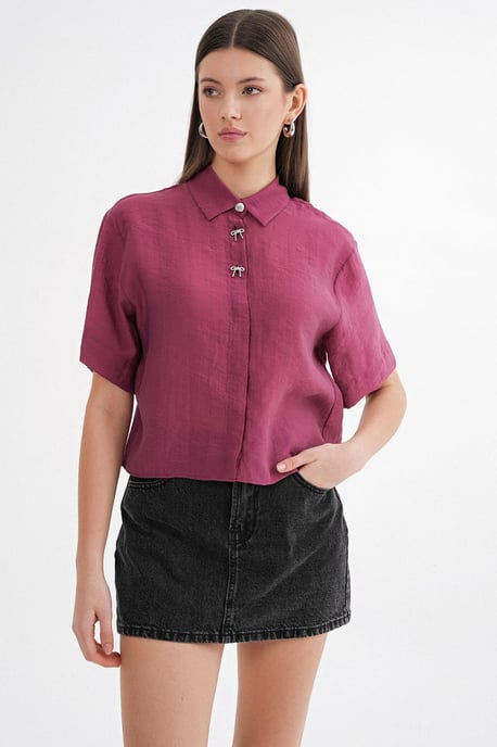 Korte Mouw Crop Shirt met Steenaccessoires - Image 3