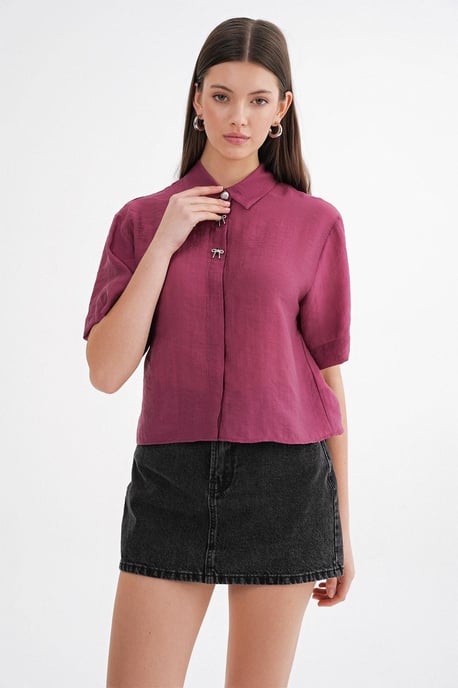 Korte Mouw Crop Shirt met Steenaccessoires - Image 5