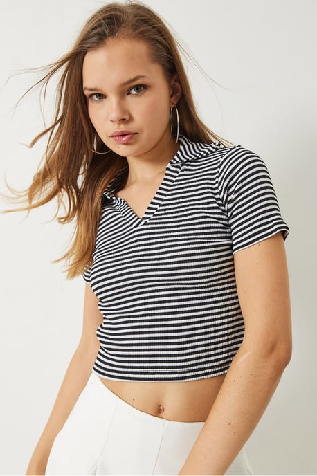 Randig slim fit kort t-shirt - Image 4