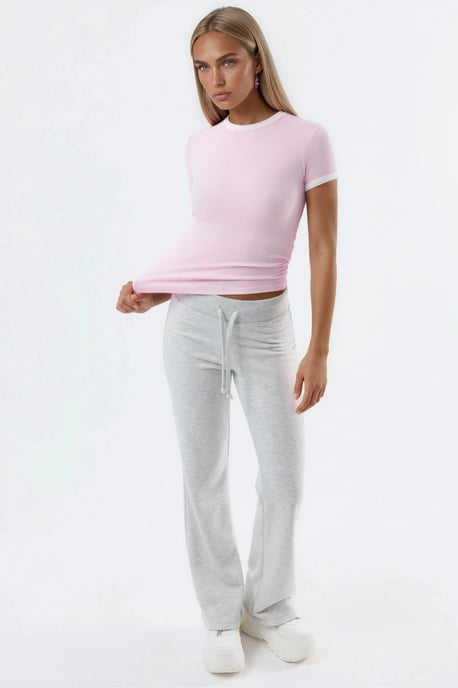 Geribbelde Crew Neck Korte Mouwen T-Shirt - Image 3