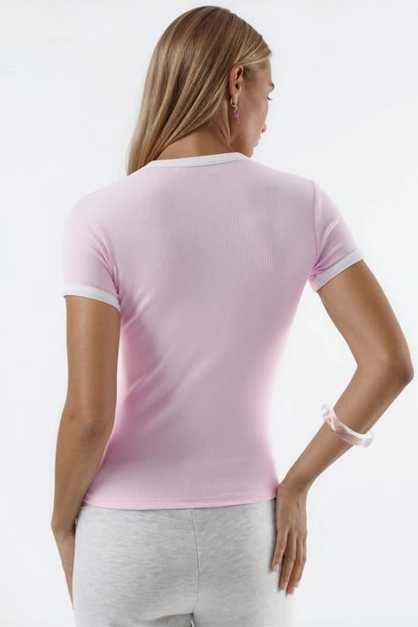 Geribbelde Crew Neck Korte Mouwen T-Shirt - Image 4