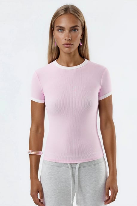 Geribbelde Crew Neck Korte Mouwen T-Shirt - Image 6