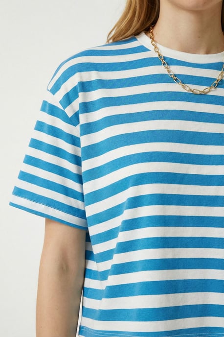 Oversized Gestreepte Crew Neck Crop T-Shirt - Image 4