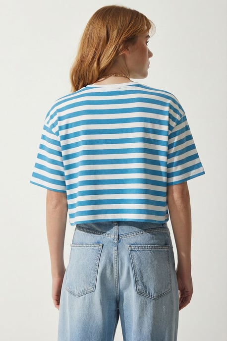 Oversized Gestreepte Crew Neck Crop T-Shirt - Image 5