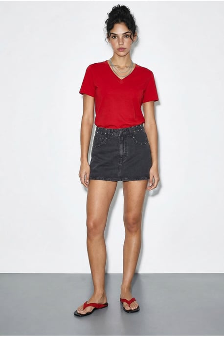 Comfort Fit V-hals Gekamd Katoenen T-Shirt - Image 2