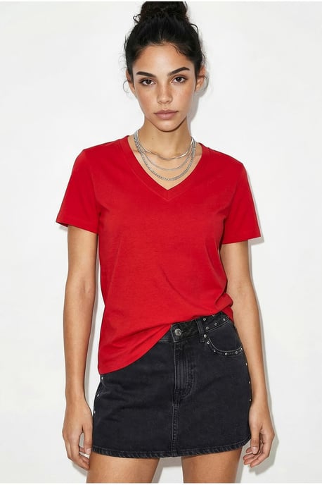 Comfort Fit V-hals Gekamd Katoenen T-Shirt - Image 3