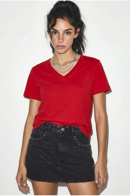 Comfort Fit V-hals Gekamd Katoenen T-Shirt - Image 4
