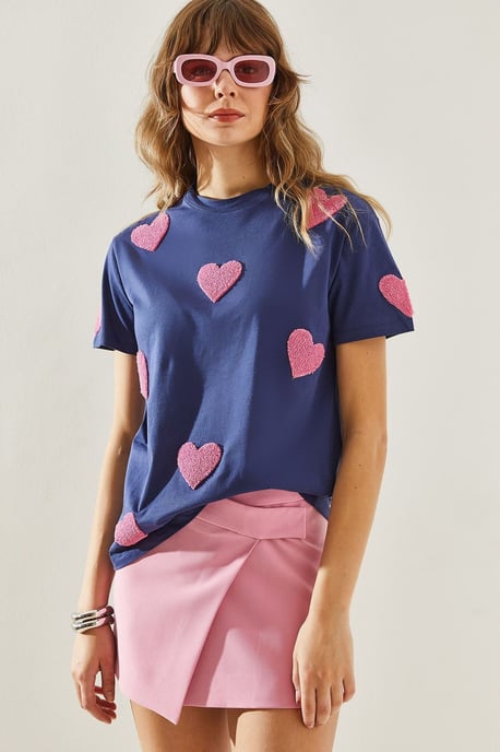 Hartpatroon Geborduurde Rondhals T-shirt - Image 3