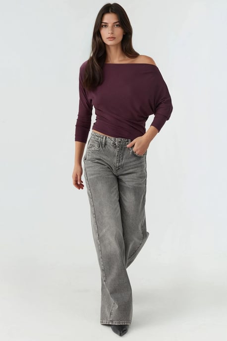 Asymmetrische Kragen Lange Mouw Elastische Trui T-Shirt - Image 4