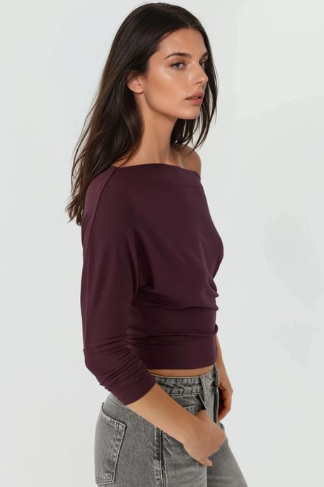 Asymmetrische Kragen Lange Mouw Elastische Trui T-Shirt - Image 5