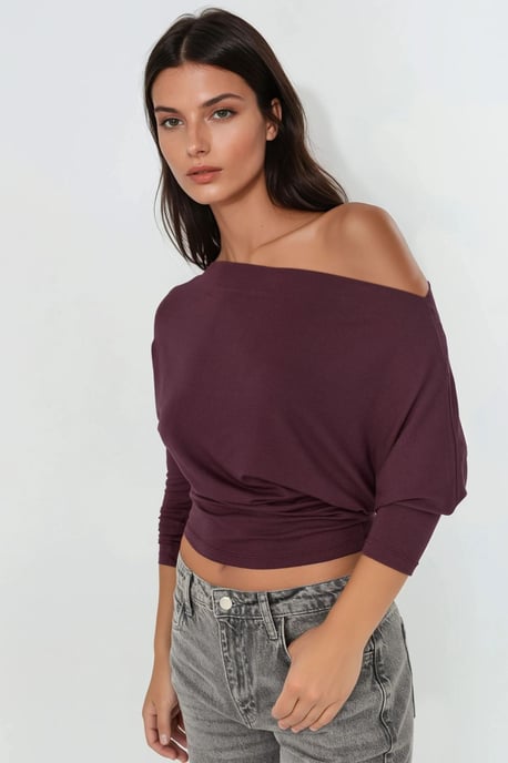 Asymmetrische Kragen Lange Mouw Elastische Trui T-Shirt - Image 6
