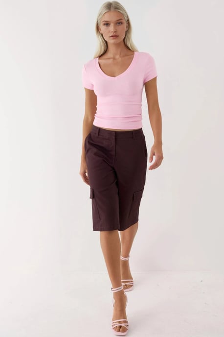Elastische V-hals Korte Mouw T-Shirt - Image 4