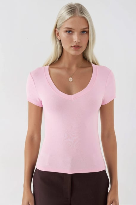 Elastische V-hals Korte Mouw T-Shirt - Image 6
