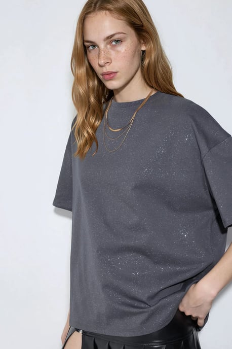 Pailletten Crew Neck Korte Mouwen T-shirt - Image 1