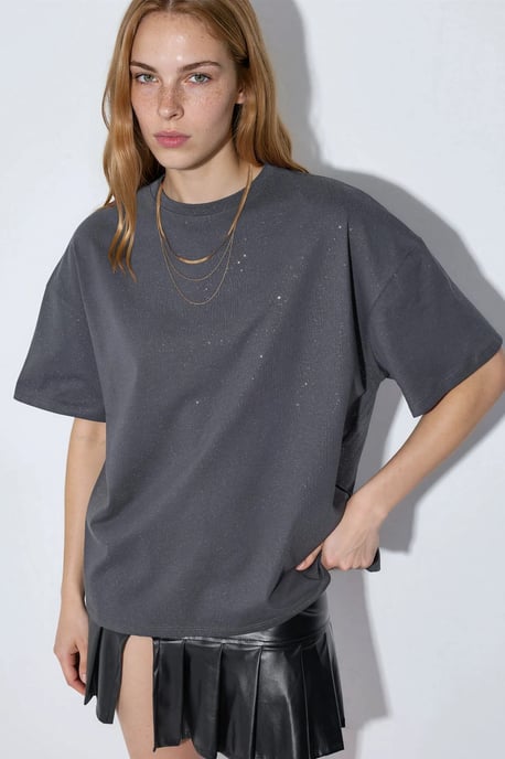 Pailletten Crew Neck Korte Mouwen T-shirt - Image 2