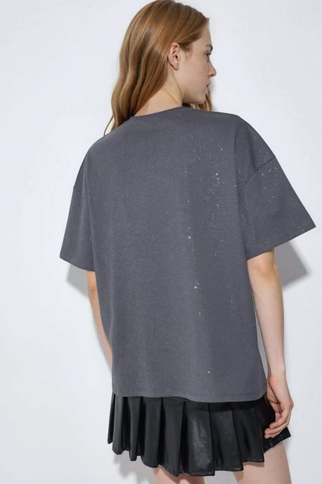 Pailletten Crew Neck Korte Mouwen T-shirt - Image 3