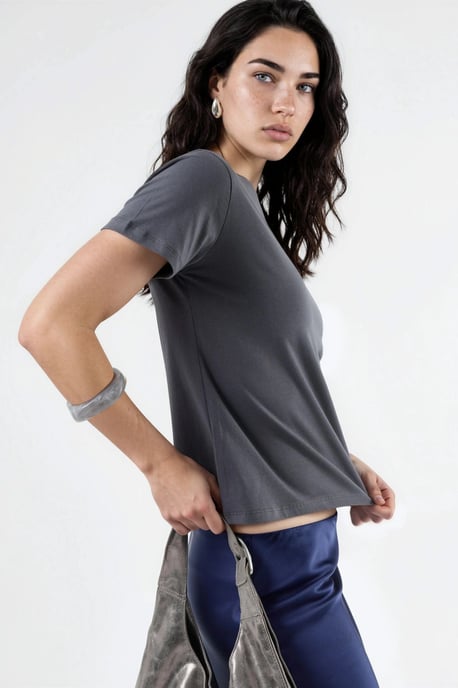 Effen Crew Neck Katoenen T-Shirt - Image 4