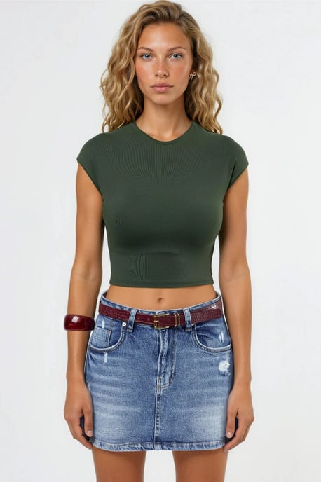Crew Neck Solid Crop T-Shirt - Image 6