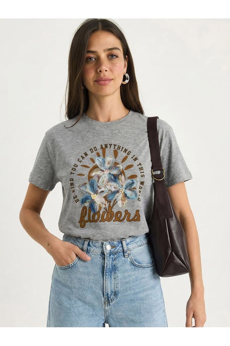 Blommig crew neck stickad t-shirt - Image 3