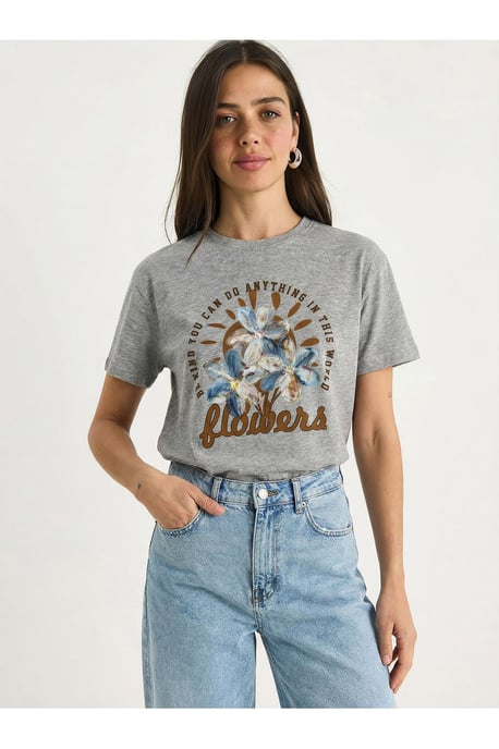 Blommig crew neck stickad t-shirt - Image 4