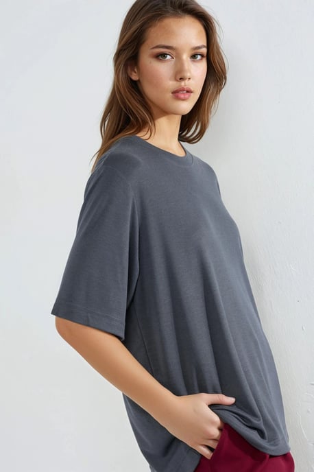 Oversized Crew Neck Geribbelde T-shirt - Image 2