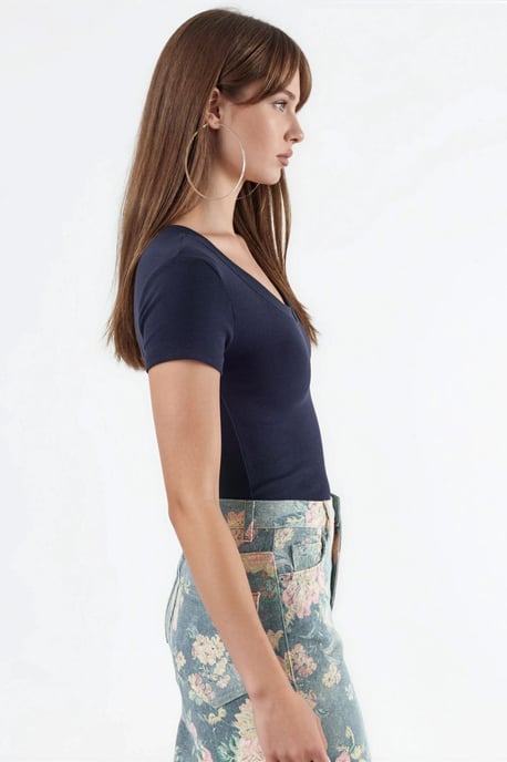 Elastische V-hals Korte Mouw T-Shirt - Image 2