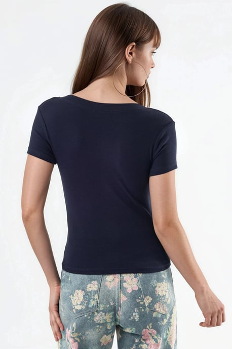 Elastische V-hals Korte Mouw T-Shirt - Image 3