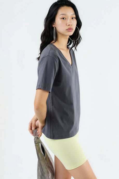 V-hals Effen Gebreid T-shirt - Image 4