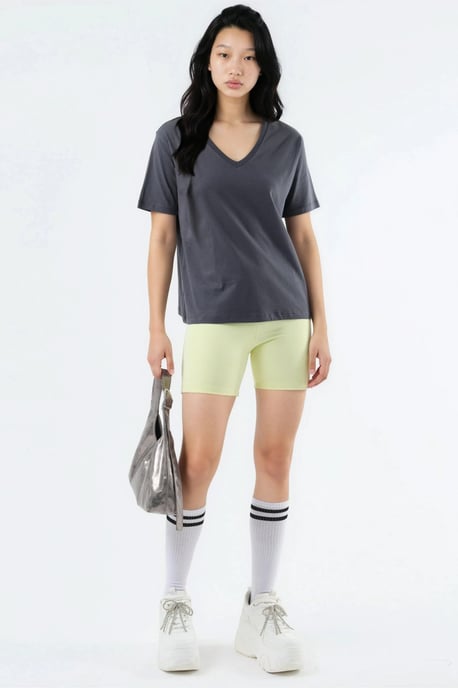 V-hals Effen Gebreid T-shirt - Image 5