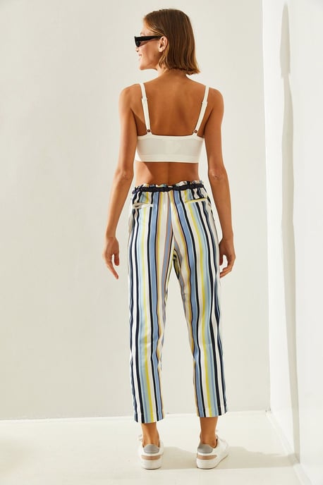 Striped Elastic Waist Carrot Pants - Image 2