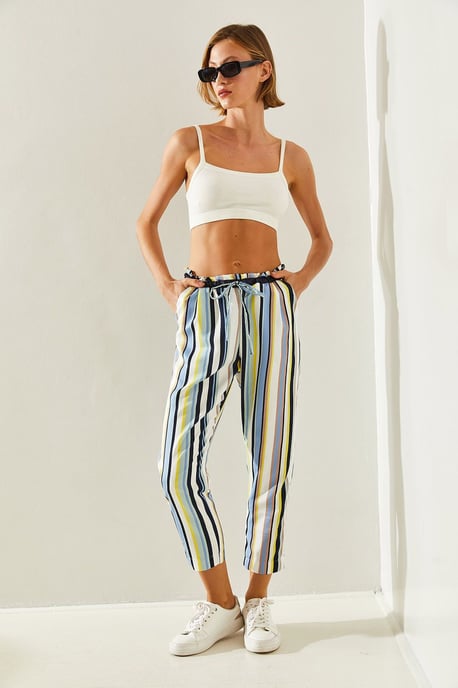 Striped Elastic Waist Carrot Pants - Image 3