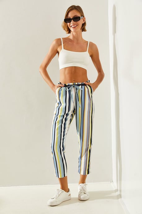 Striped Elastic Waist Carrot Pants - Image 4