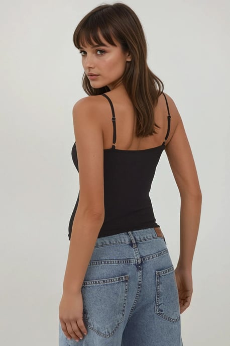 Tunn Stickad V-ringad Slim Fit Topp med Spetsdetalj - Image 4