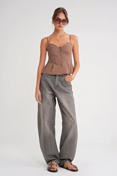 Söt hjärtan-halsknapp-fram Peplum Cami Top - Image 2