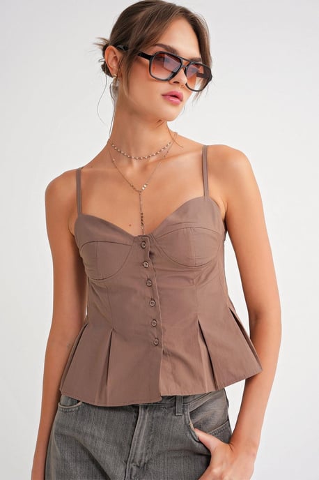 Söt hjärtan-halsknapp-fram Peplum Cami Top - Image 3