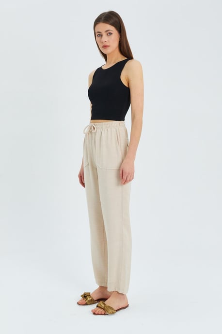 Hoge Taille Wortelstof Broek met Touw Taille - Image 2