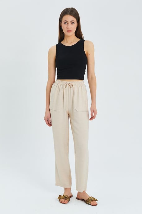 Hoge Taille Wortelstof Broek met Touw Taille - Image 3