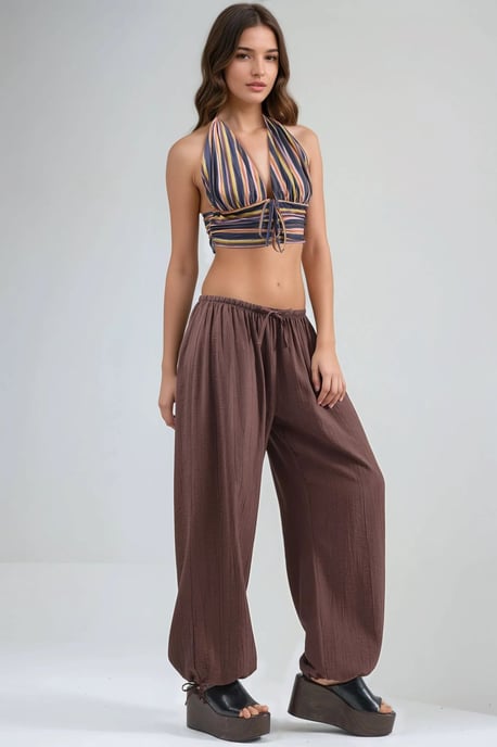 Elastic Waist Pants with Tie Detail - Image 2
