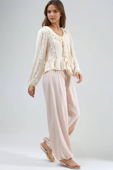 Elastic Waist Pants with Tie Detail - Image 2