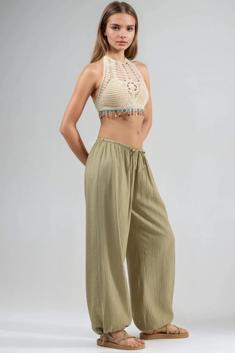 Elastic Waist Pants with Tie Detail - Image 2