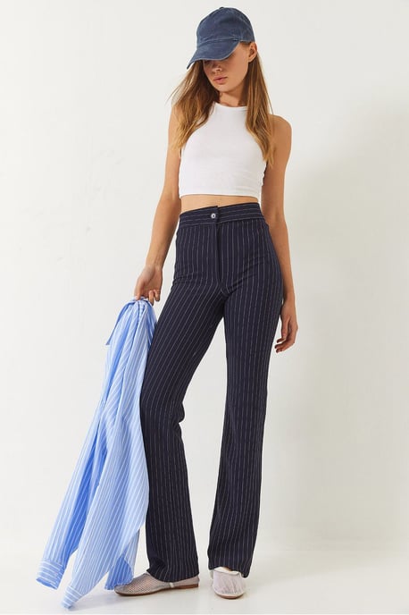 High Waist Striped Flare Pants with Bow - Image 1