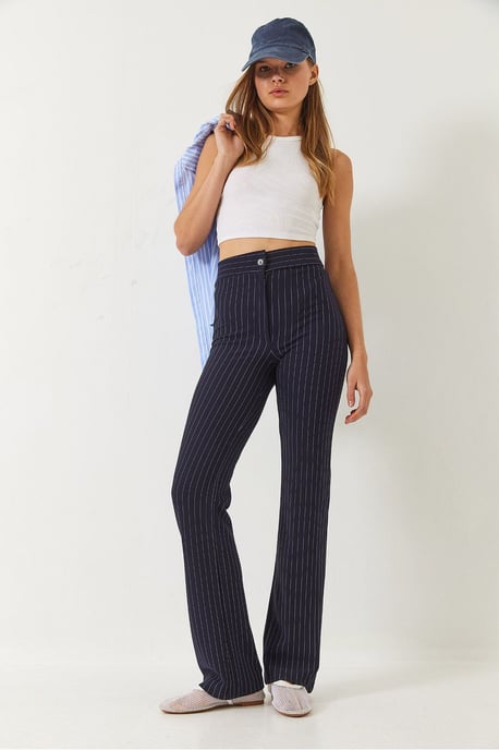 High Waist Striped Flare Pants with Bow - Image 2