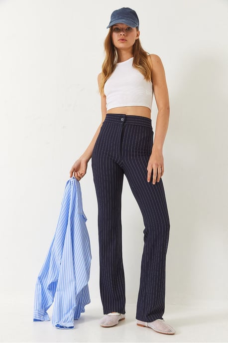 High Waist Striped Flare Pants with Bow - Image 3