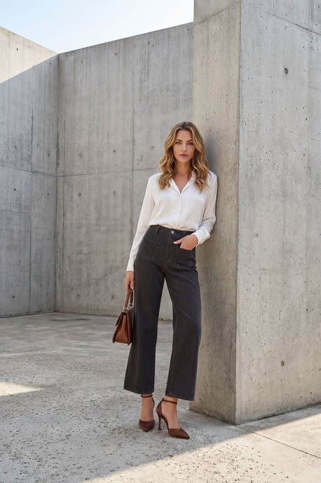 Hoge Taille Denimbroek met Rits - Image 1